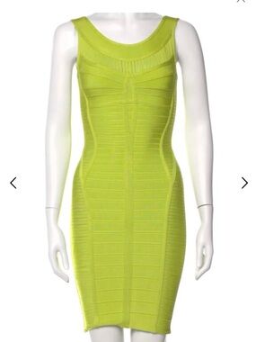 Herve Leger Yasbel Bandage Cocktail Dress electric lime size S